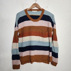 Madewell Thompson Pocket Pullover Sweater in Rainbow Stripe Women's Size Small